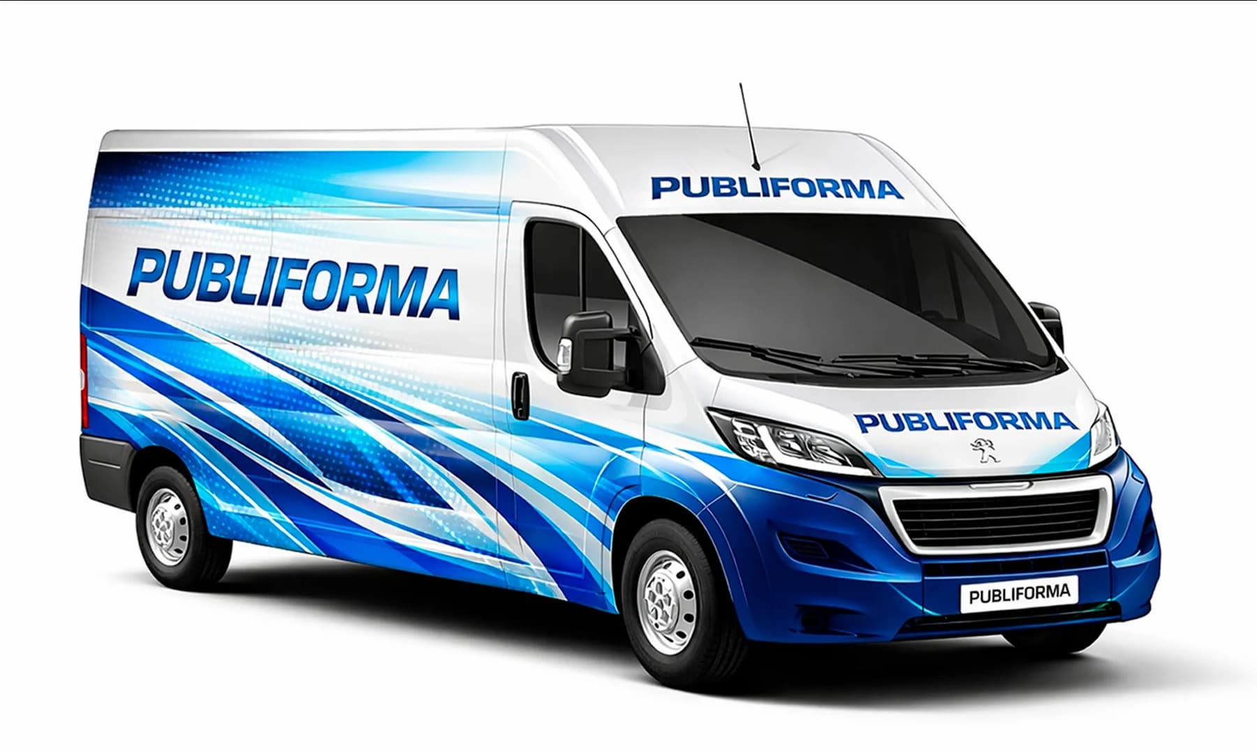 Carrinha com decoração azul apresentada no portefólio Publiforma